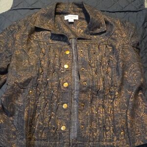 Coldwater Creek Women's Patterned Jean Jacket with Gold Accents
